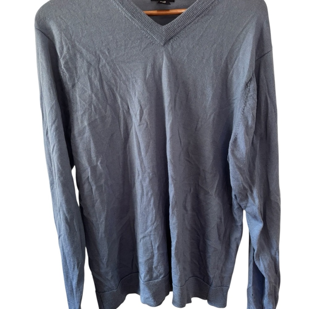 GAP Merino Wool Blue Mens Sweater V Neck‎ Long Sleeve Size XL